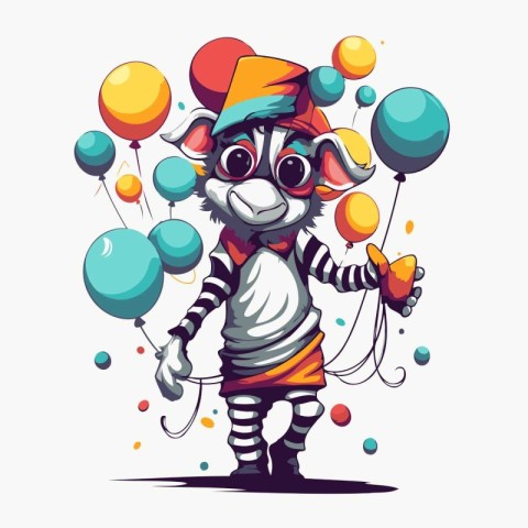 Cute cartoon zebra with balloons. Vector illustration for your d