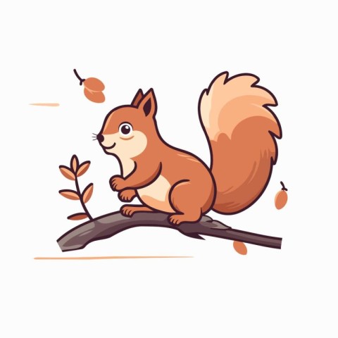 Cute squirrel sitting on a tree branch. Vector illustration in c