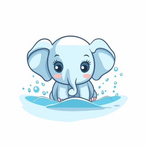 Cute baby elephant on the wave. Vector illustration in cartoon s