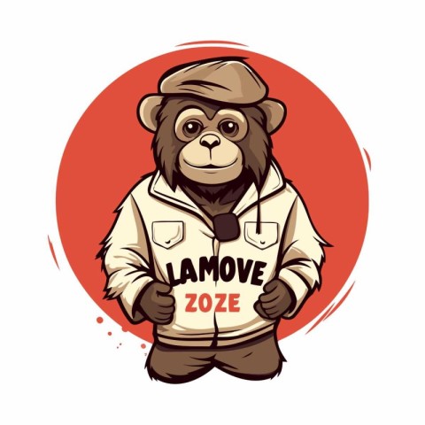 Vector illustration of a bear in a cap and jacket on a white bac