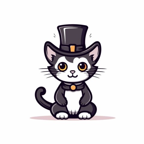 Cute cat in top hat and bow tie. Vector illustration.