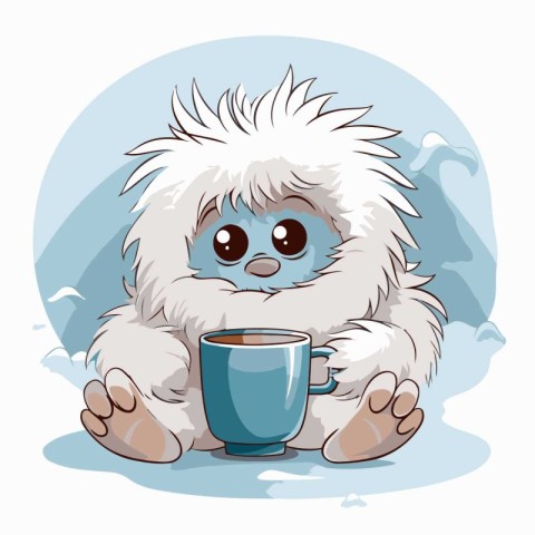 Cute cartoon hedgehog with a cup of coffee. Vector illustration.