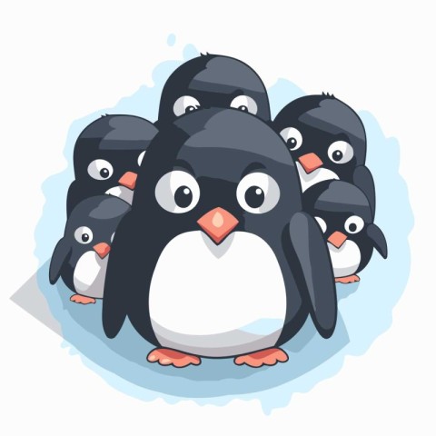 Cute penguin family on a white background. Vector illustration.