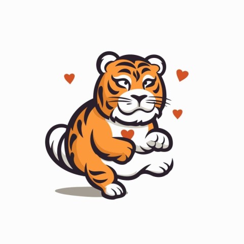 Cute tiger cartoon mascot isolated on white background. Vector i