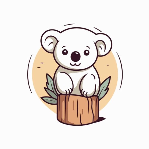 Cute cartoon koala sitting on a log. Vector illustration.