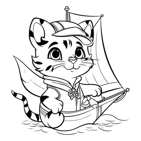 Cute cartoon tiger in a pirate costume. Vector illustration for