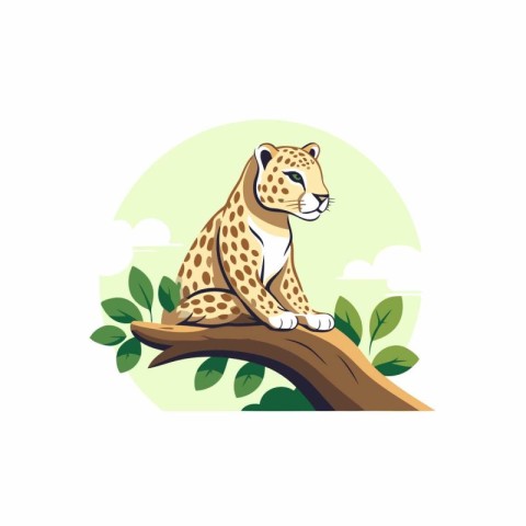 Cheetah sitting on a tree. Vector illustration in cartoon style