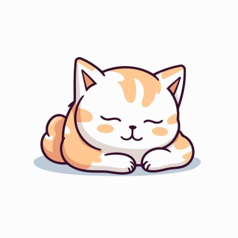 Cute cat sleeping on white background. Vector illustration in ca