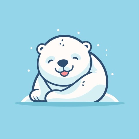 Cute polar bear on a blue background. Vector illustration in fla