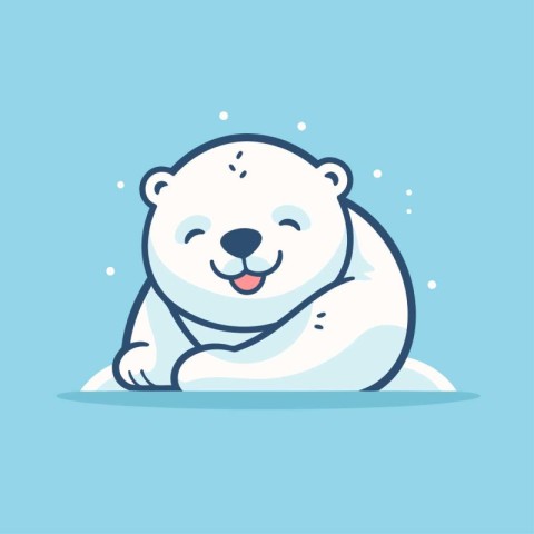 Cute polar bear on a blue background. Vector illustration in fla