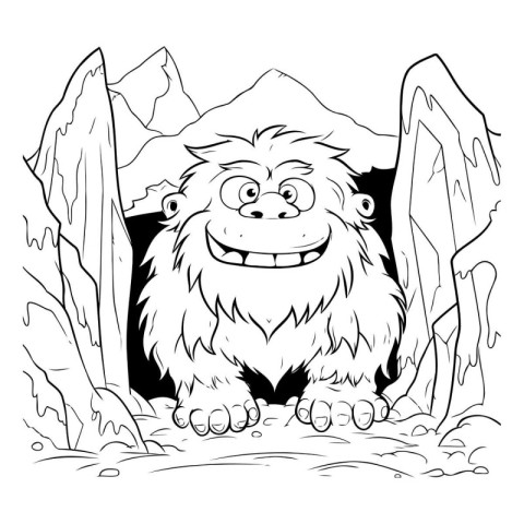 Lion in the forest. black and white vector illustration for colo