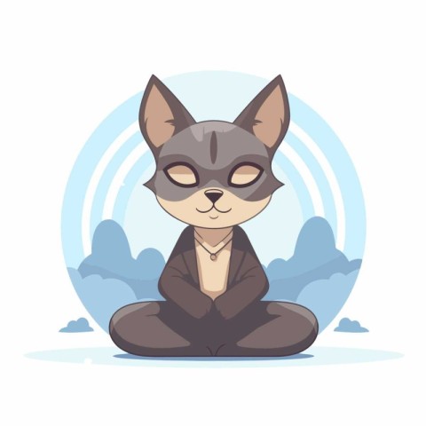 Cute cartoon cat sitting in lotus position. Vector illustration.