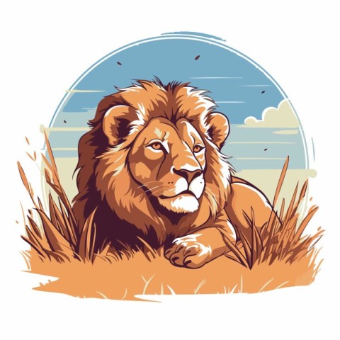 Lion in the grass. Vector illustration of a wild animal.