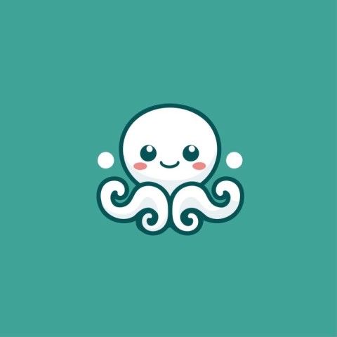 Cute kawaii octopus icon on green background. Vector illustratio