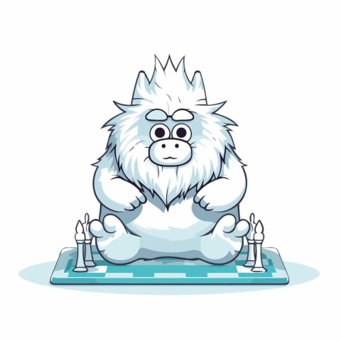 Funny cartoon hedgehog sitting on the ice. Vector illustration.