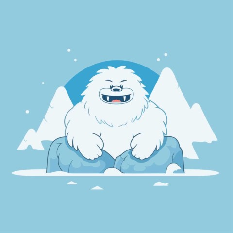 Vector illustration of a polar bear sitting on a rock in the sno