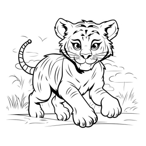 Vector illustration of a tiger in the jungle. Coloring book for