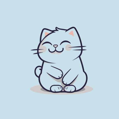 Cute cartoon cat sitting on a blue background. Vector illustrati