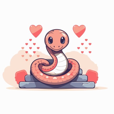 Cute cartoon snake in love. Vector illustration in flat style.