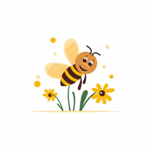 Bee with flower vector icon. Flat illustration of bee with flowe