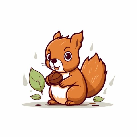 Cute squirrel with nut. Vector illustration isolated on white ba