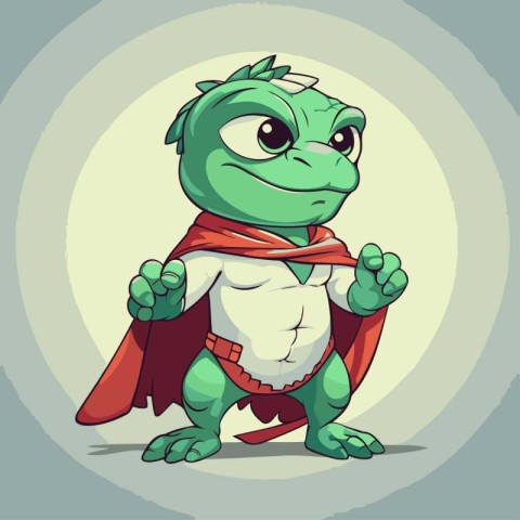 Vector illustration of a cute green monster in a red cape and cl