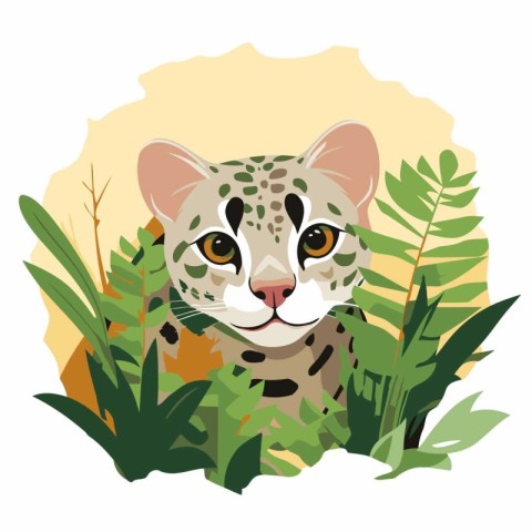 Leopard in the jungle. Vector illustration of a wild cat.