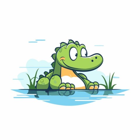 Cute crocodile cartoon in flat style. Vector illustration isolat