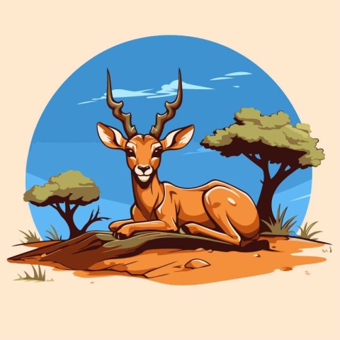 African antelope in the savannah of Africa. Vector illustration.