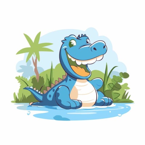 Cute crocodile in the jungle. Vector illustration in cartoon sty