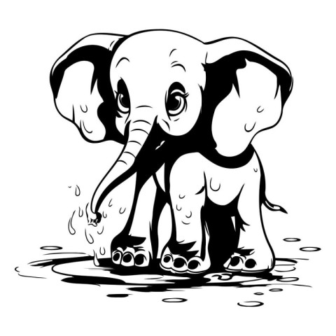 Elephant - black and white vector illustration for coloring book