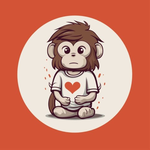 Monkey cartoon with a heart in his hand. Vector illustration.