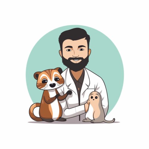 Veterinarian with dog and cat. Vector illustration in cartoon st