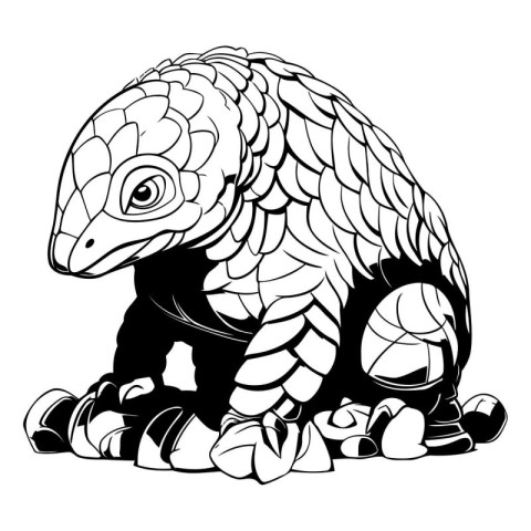 Black and white vector illustration of a turtle sitting on the r