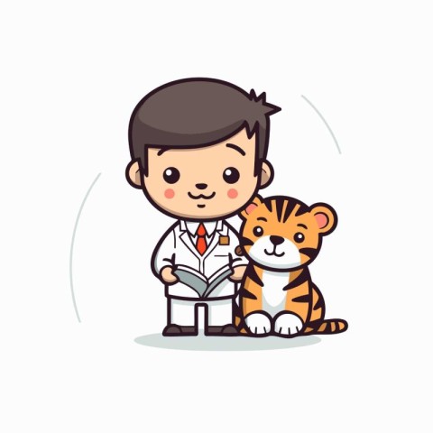 Veterinarian and tiger mascot. Colorful Vector Illustration.