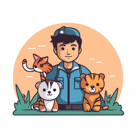 Veterinarian with tiger and cat vector illustration graphic desi