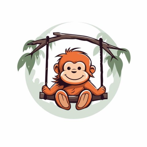 Monkey sitting on a swing. Vector illustration in cartoon style.