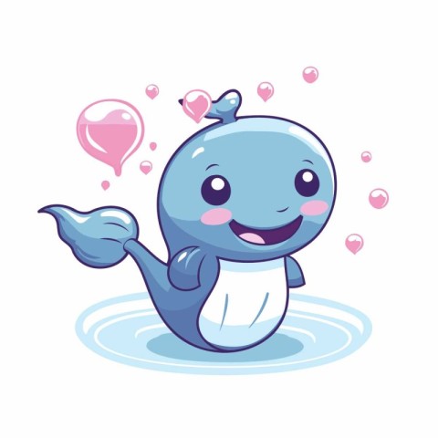 Cute cartoon whale. Vector illustration of a cute blue whale.