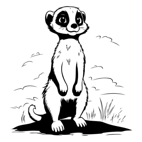 Cute meerkat standing on a rock. Vector illustration.