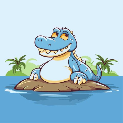 Cute crocodile on the island. Vector illustration. Cartoon.