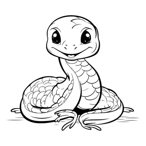 Black and White Cartoon Illustration of Snake Animal for Colorin