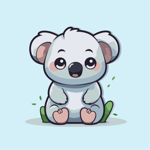 Cute koala sitting on the grass. Vector illustration in cartoon