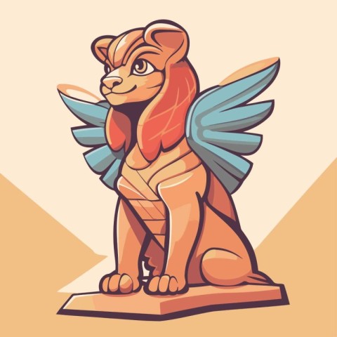 Vector illustration of a lion with wings and a book. Cartoon sty