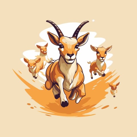 Goat with baby goats. Vector illustration of a wild animal.