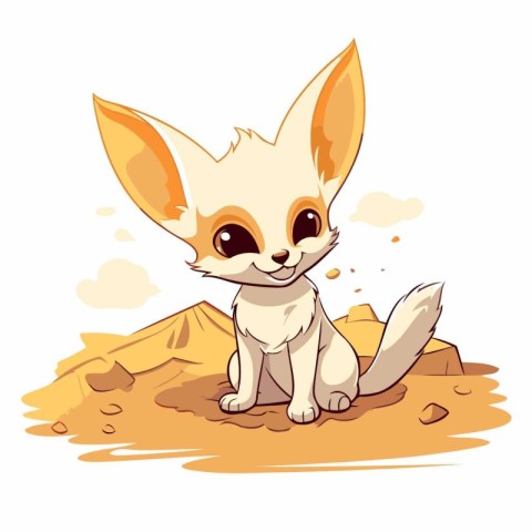 Cute cartoon fox sitting on sand. Vector illustration isolated o