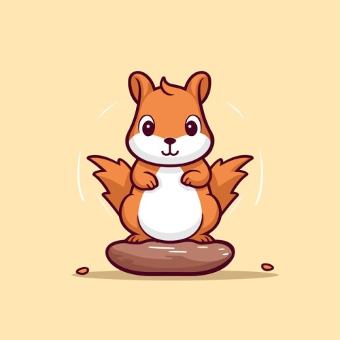 Cute squirrel sitting on the rock. Vector cartoon character illu