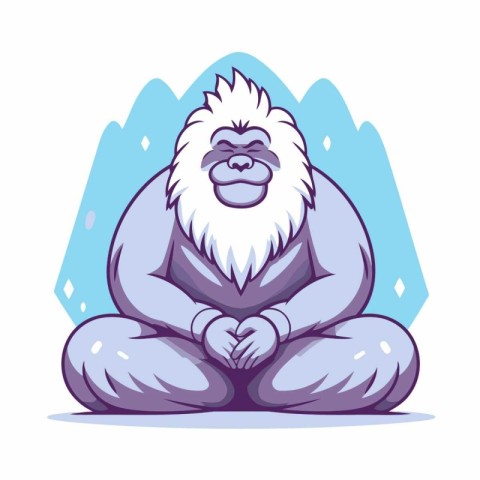 Gorilla sitting in lotus position. Vector cartoon illustration.