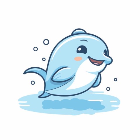 Cute cartoon dolphin. Vector illustration. Isolated on white bac