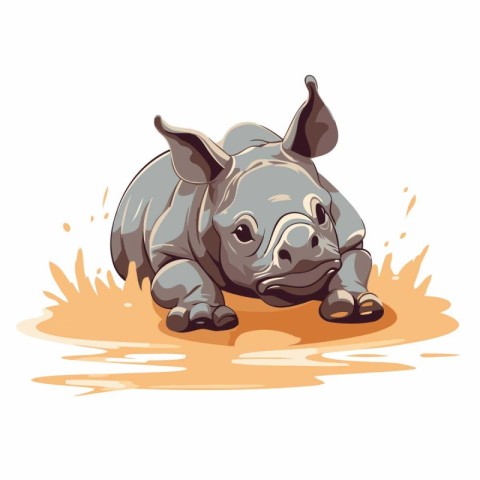 Cute rhinoceros isolated on white background. Vector illustratio