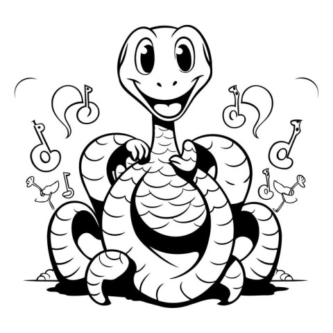 Cartoon snake. Vector illustration for coloring book. Black and